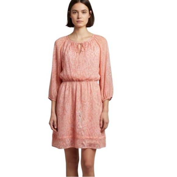 Diane Von Furstenberg Parry Printed 100% Silk Sarasa Coral Short Dress Women’s 6 - Picture 2 of 12